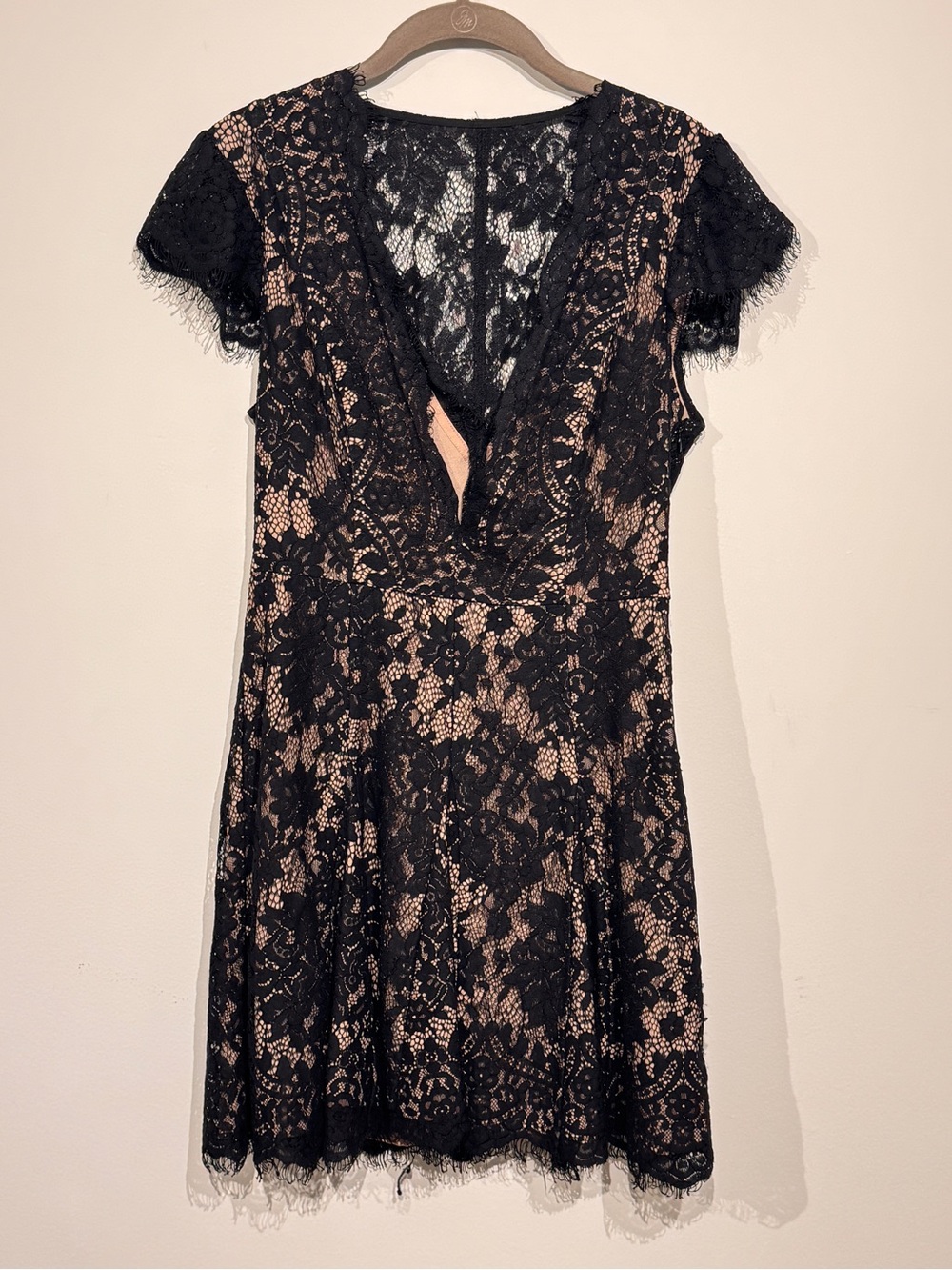 Black Lace Mini Dress with Nude Lining